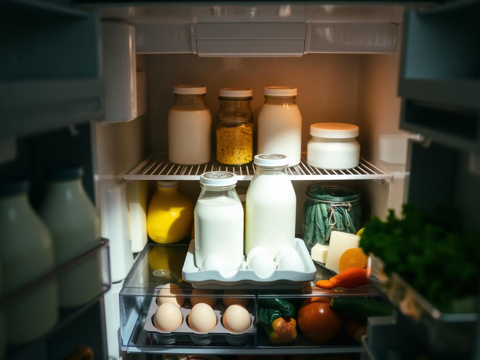 Goed georganiseerde koelkast met verse producten